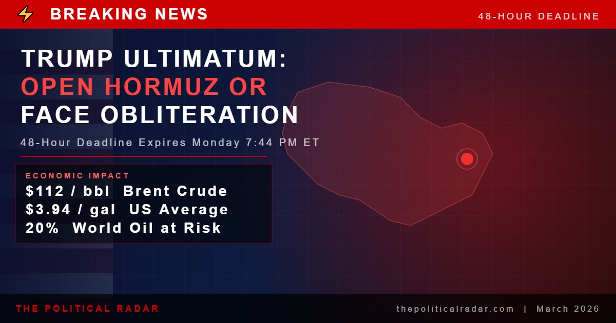 Trump Issues 48-Hour Ultimatum to Iran: Open Strait of Hormuz or Face Destruction of Power Plants