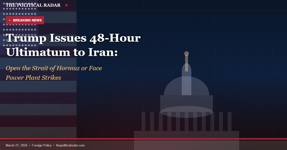 Trump Issues 48-Hour Ultimatum to Iran: Open Strait of Hormuz or Face Power Plant Strikes